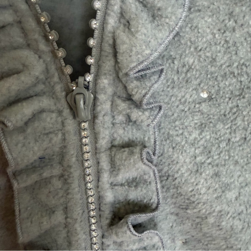 Quacker Factory Women’s L Gray Fleece Zip Jacket Ruffle Rhinestone Mock Neck - Picture 9 of 16